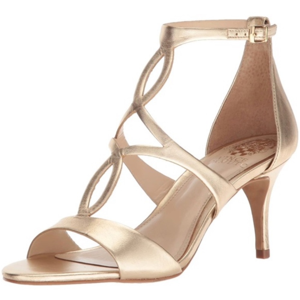 NWT Vince Camuto Payto Women 10 / 42 Egyptian Gold Metallic Strappy Sandal Heels - Picture 5 of 6